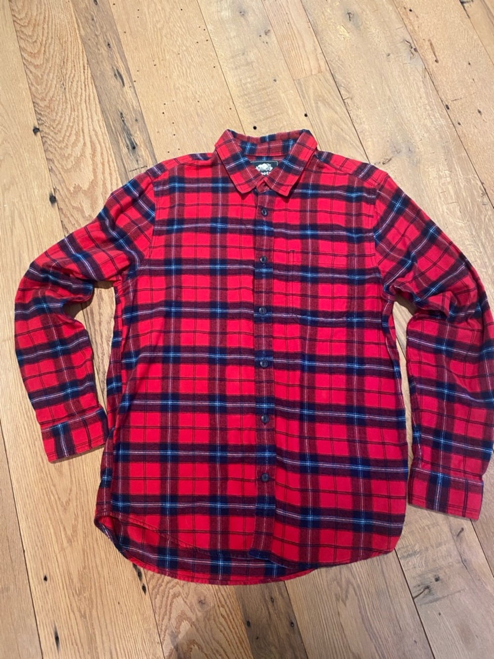 Roots Canadian Cotton Flannel Plaid Tartan Button up Shirt Red Blue Medium
